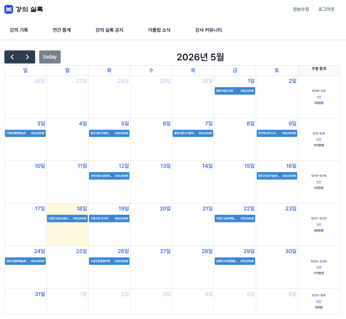 강의실록 대시보드 미리보기